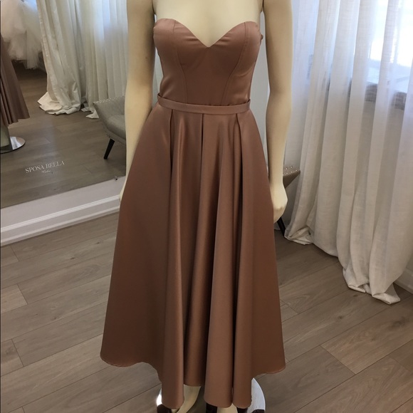 SAMPLE SALE!! Tal Medina Couture: Strapless Bustier Silk Midi Gown - Picture 3 of 4